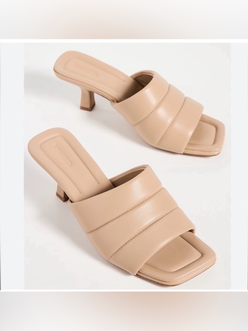 Vince Ceil Square Toe Quilted Slide Kitten Heel Sandals in Cappuccino Nude 8.5